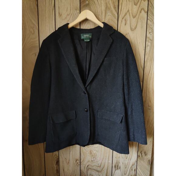 Lauren Ralph Lauren Charcoal Wool Cashmere Blend 2 Button Blazer Jacket Size 16 - Picture 1 of 7